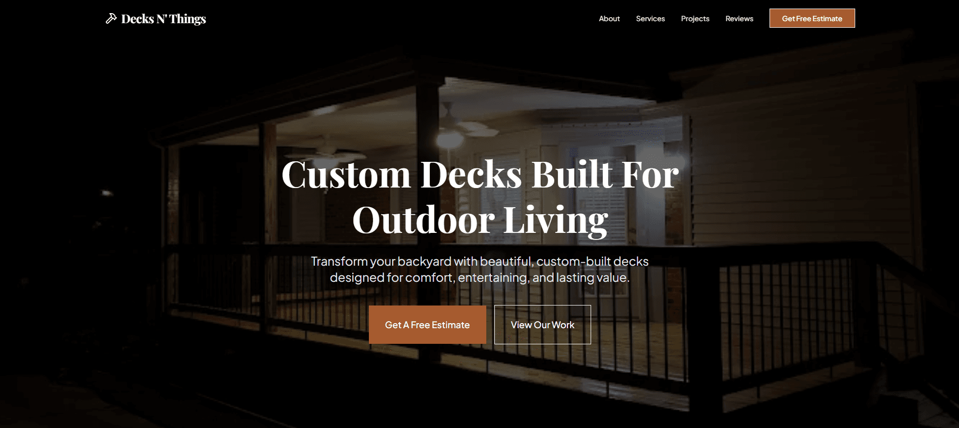 Decks N' Things homepage preview